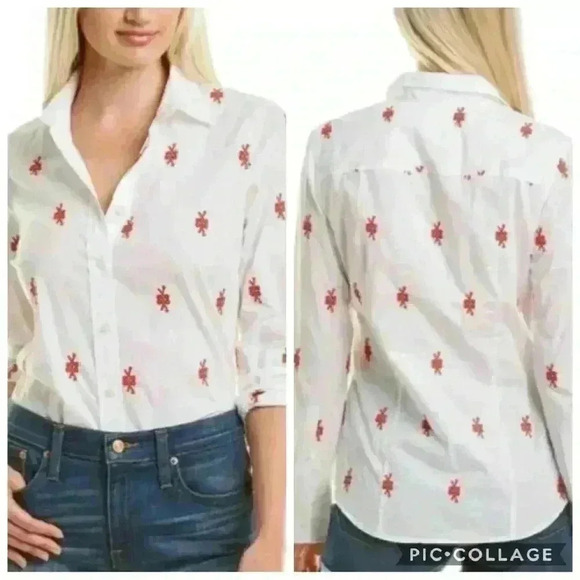 J. Crew Cotton Poplin Slim Perfect Shirt with Knot Embroidery Size 16 - Picture 1 of 8